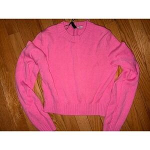 H&M Divided Hot Pink Crewneck Knit Sweater Long Sleeve Pullover Neon S T57-5